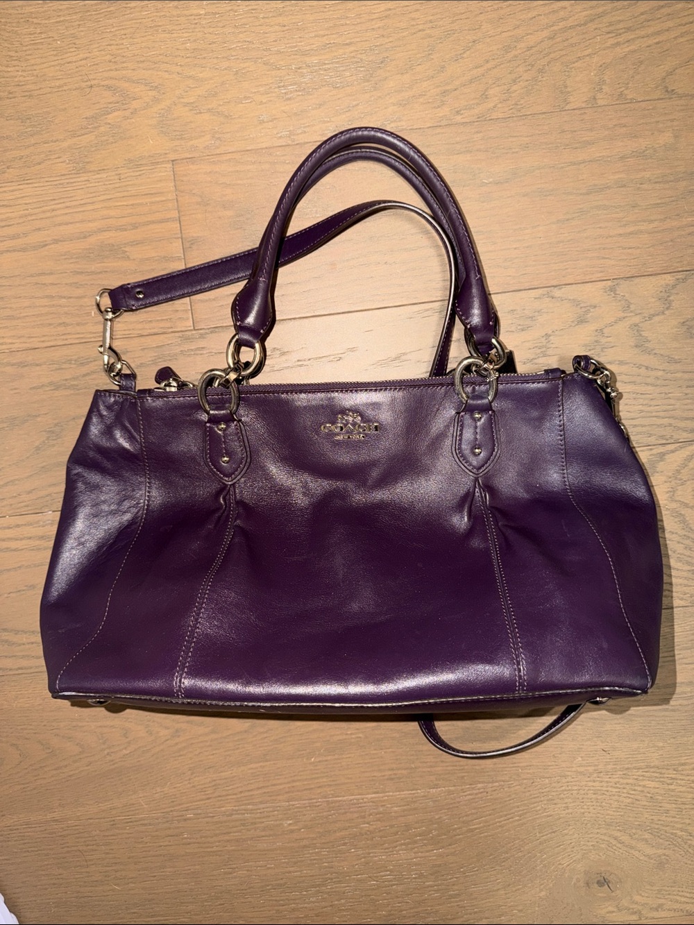 Coach Purple Leather Satchel with Gold Hardware